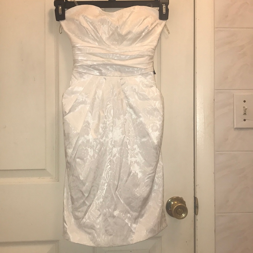 Strapless ivory formal mini dress